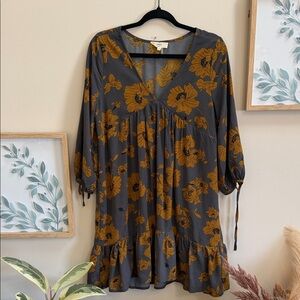 Entro Charcoal and Mustard Floral Dress